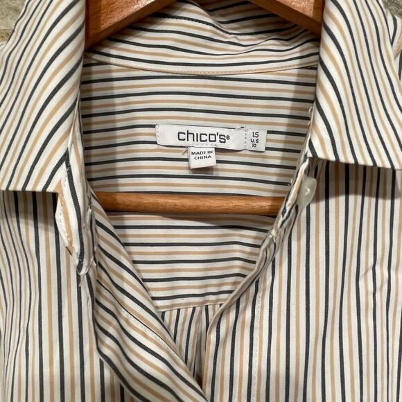 Chico’s 1.5 Embroidered Balloon Sleeve Shirt | US 10, Striped, Button Front - Picture 5 of 9